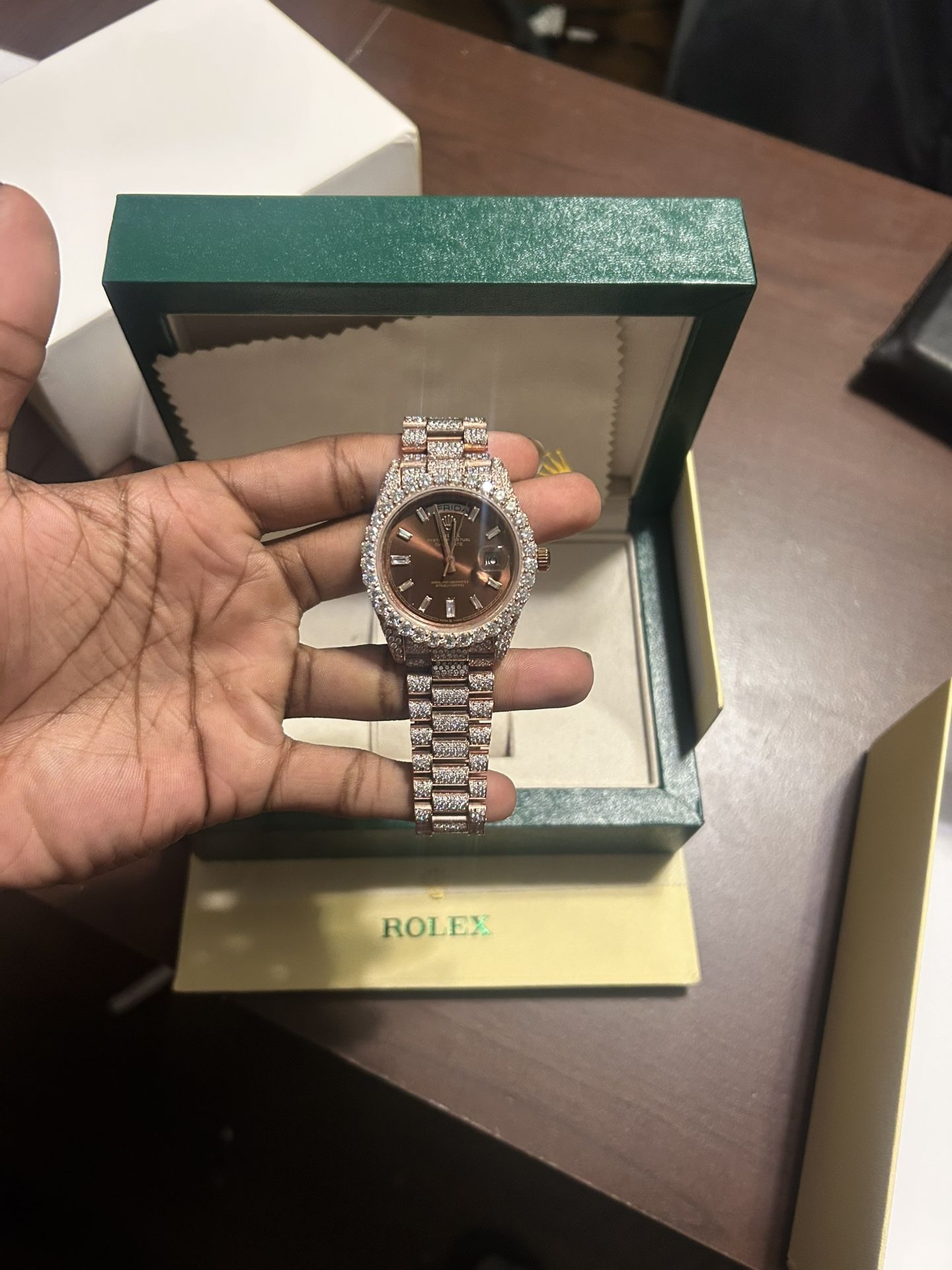 Rose Gold Vvs Lab Diamond Bussdown Watch Pass Diamond Tester