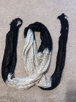 Black Cream Metallic Open-Knit Scarf