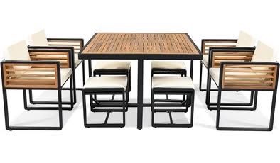 Assembled New 9-Piece Patio Dining Set for 8 People Acacia Wood Outdoor Furniture Sets