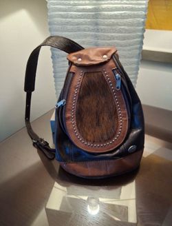 Brown Leather Cowhide Handbag Slingback Purse