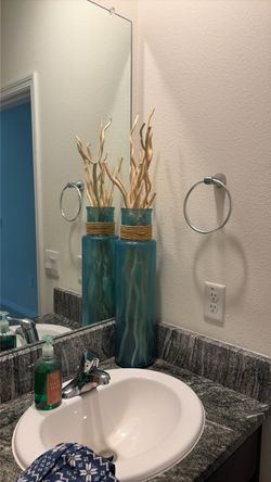Teal Floor Vase with Decorative Branches