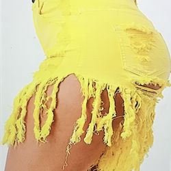 Neon Yellow Denim Shorts