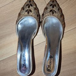 Open Back Golden Brown Heels