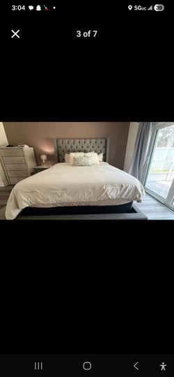 Beautiful King Size Upholstered Bed + High Quality Mattress – $650 OBO