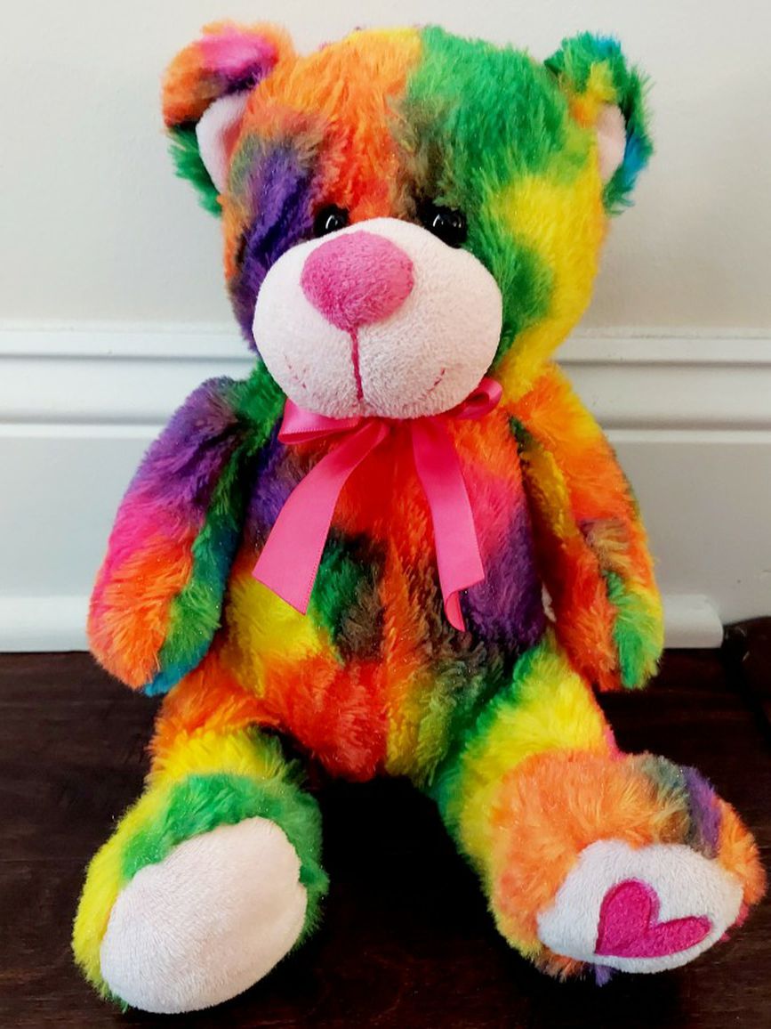 Colorful Rainbow Valentine Teddy Bear