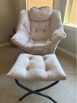 Velvet Pink Comfy Accent Chair with Ottoman