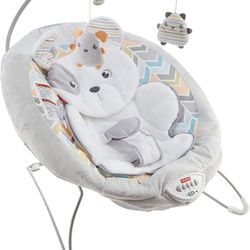 Fisher-Price Sweet Snugapuppy Deluxe Bouncer, portable bouncing baby seat with overhead mobile, music, and calming vibrations 