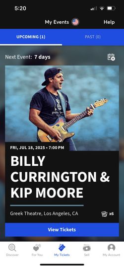 2 Tix Billy Currington & Kip Moore @ The Greek