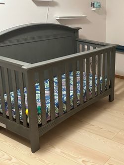 Gray Convertible Crib & Toddler Bed with Rail Included