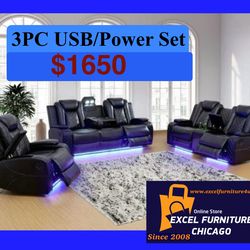 💥FREE DELIVERY💥Brand New POWER, LED, USB  3PC Reclining Sofa Loveseat Chair Set