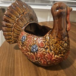 Vintage 70's Thanksgiving Turkey Holiday Decoration Vase Planter