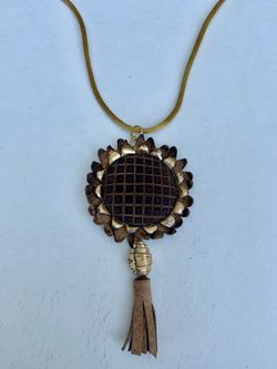 Vintage Leather Sunflower Necklace