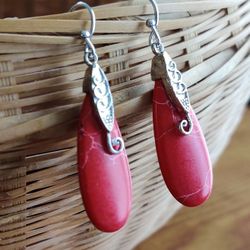 Long Drop Vintage Red Earrings