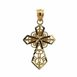 Woman’s Ladies 10k Yellow Gold Filigree Cross Charm Pendant for Necklace GP3096940