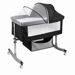 Portable Travel Bassinet & Bedside Sleeper with Upgraded Canopy & Storage