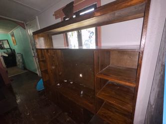 MUST GO TODAY! Large Wood Entertainment Center with Glass Doors