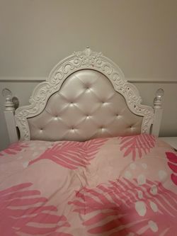 White Ornate Tufted Headboard with Crystal Accents