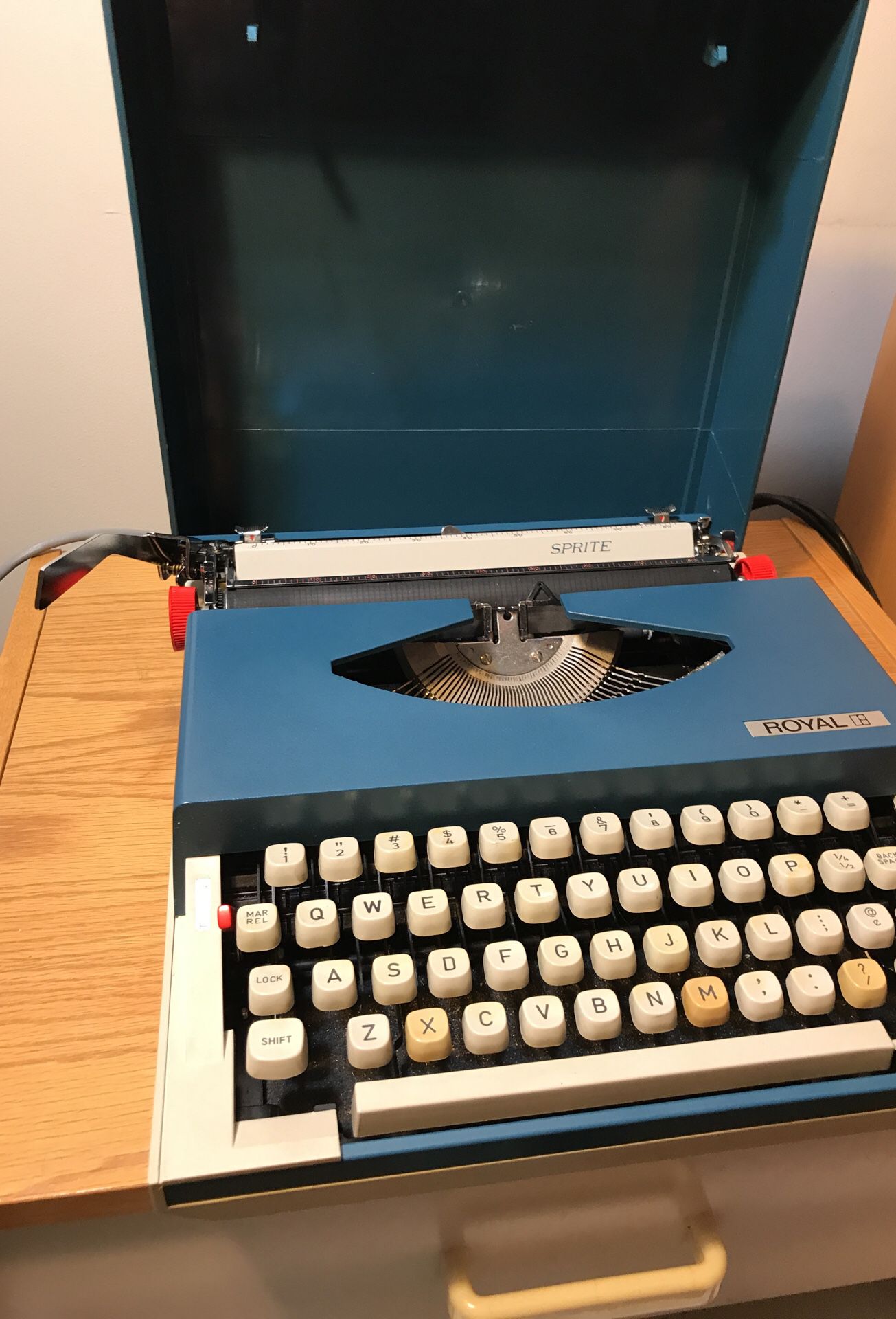 Royal red white and blue sprite manual typewriter Antique
