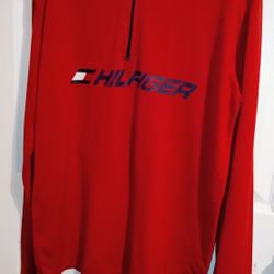Vintage Tommy Hilfiger Mens Half Zip Fleece Pullover Spellout Red Men’s XL