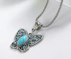 Turquoise butterfly pendant chain necklace