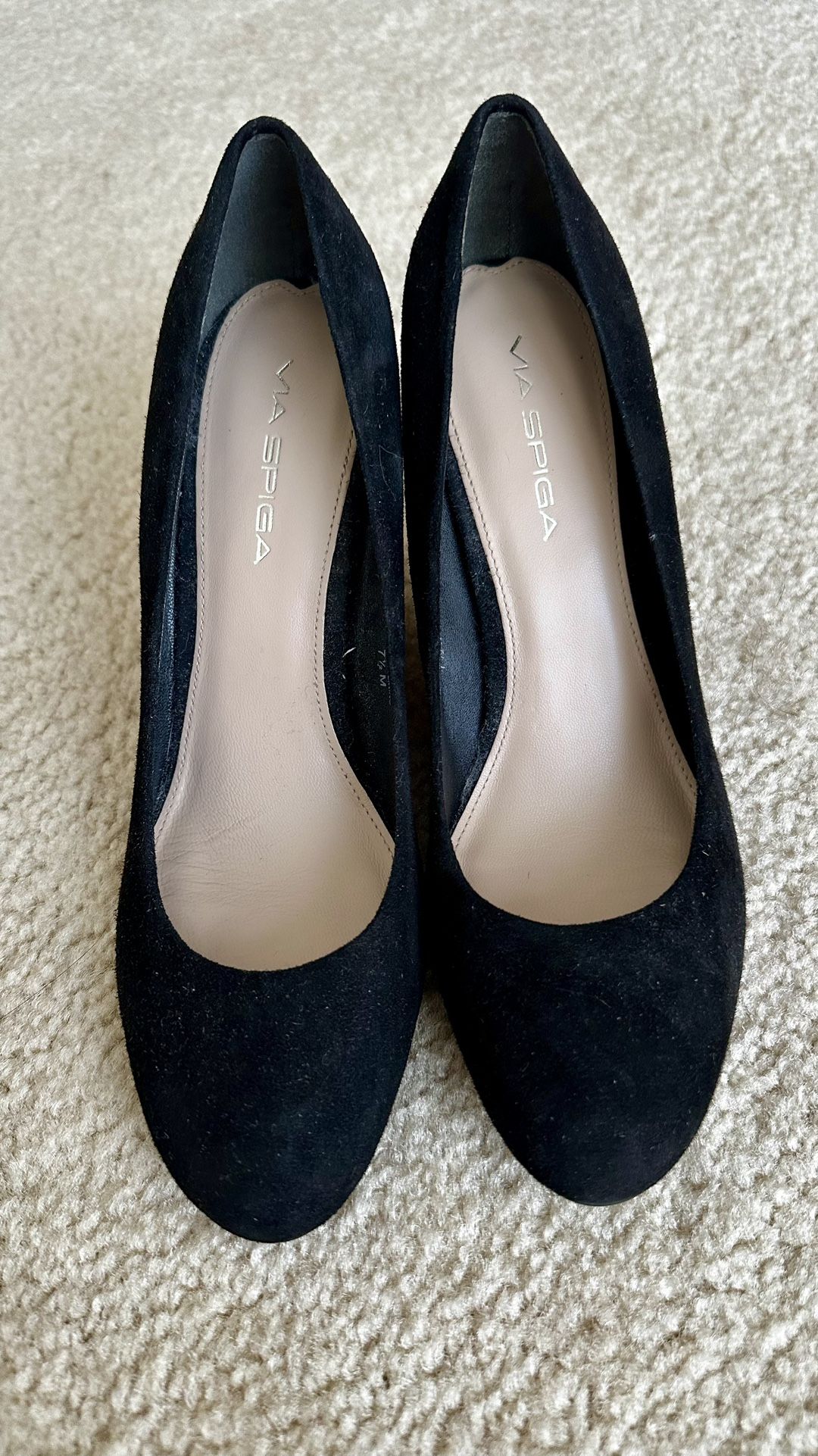 Via Spiga Women's Pump Size 7.5 Platform Hidden Heels Wedge Black Suede Leather