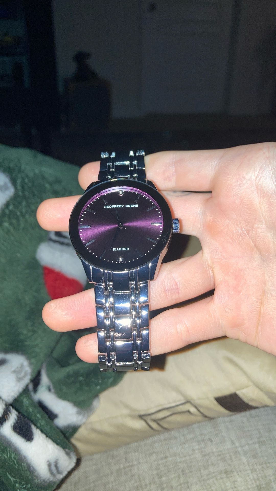 Stainless Steal Watch With Purple Dial