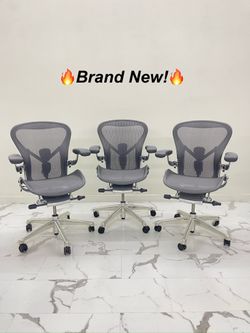 🔥BRAND NEW🔥 HERMAN MILLER REMASTERED AERON CHAIRS SIZE B POLISHED ALUMINUM FINISH FULLY LOADED WITH POSTURE FIT SL!🔥