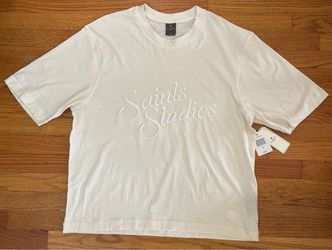 Saints Studio T Shirt Mens Large Cream Embroidered Logo Tee Casualwear New
