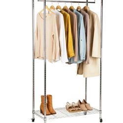 Metal Clothes Rack (wheels & Shelves)