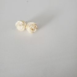 Polymer Clay Flower Stud Earrings White Sparkly With White Glitter Handmade 