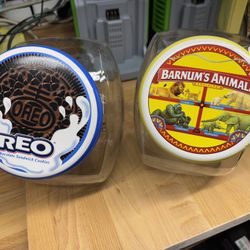 Vintage Oreo Cookie and Barnum's Animal Crackers Cookie Clear Glass Counter Top Collectible  -2 cookie jars