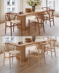 4X Natural or Light Brown solid wood dining chairs