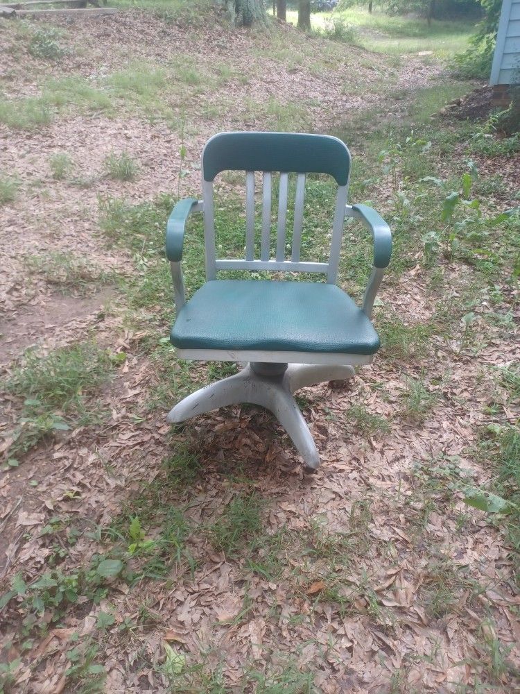 50s Goodform Aluminum & Green Vinyl Propeller Base Swivel Chair