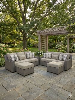 Each couch retails $800 alone at Bob's furniture deep seating cushions San Bernard quality patio cushions Costco quality patio furniture each ottoman 