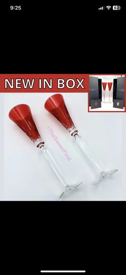 Waterford Crystal Lismore Jewels Ruby Red Champagne Flutes 12” (TWO) Ornate Stems NIB/NWT