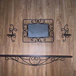 Wall Decor/ Mirror & Shelf With Candle Holders