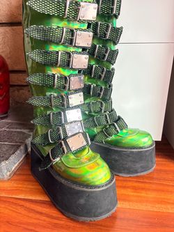 Demonia holo green platform boots
