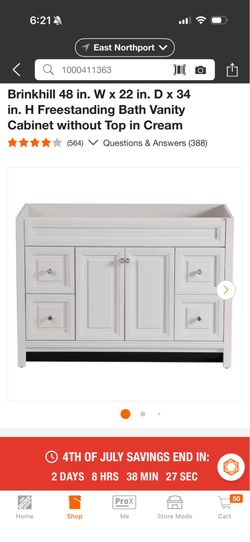Brinkhill 48 in. W x 22 in. D x 34 in. H Freestanding Bath Vanity Cabinet without Top in Cream