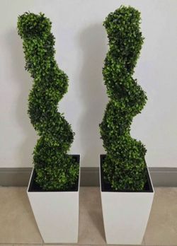 *** CLEARANCE *** PAIR of 3ft Faux Boxwood Spirals in 16in White Planters (2 for $80) @ Lasting Creations