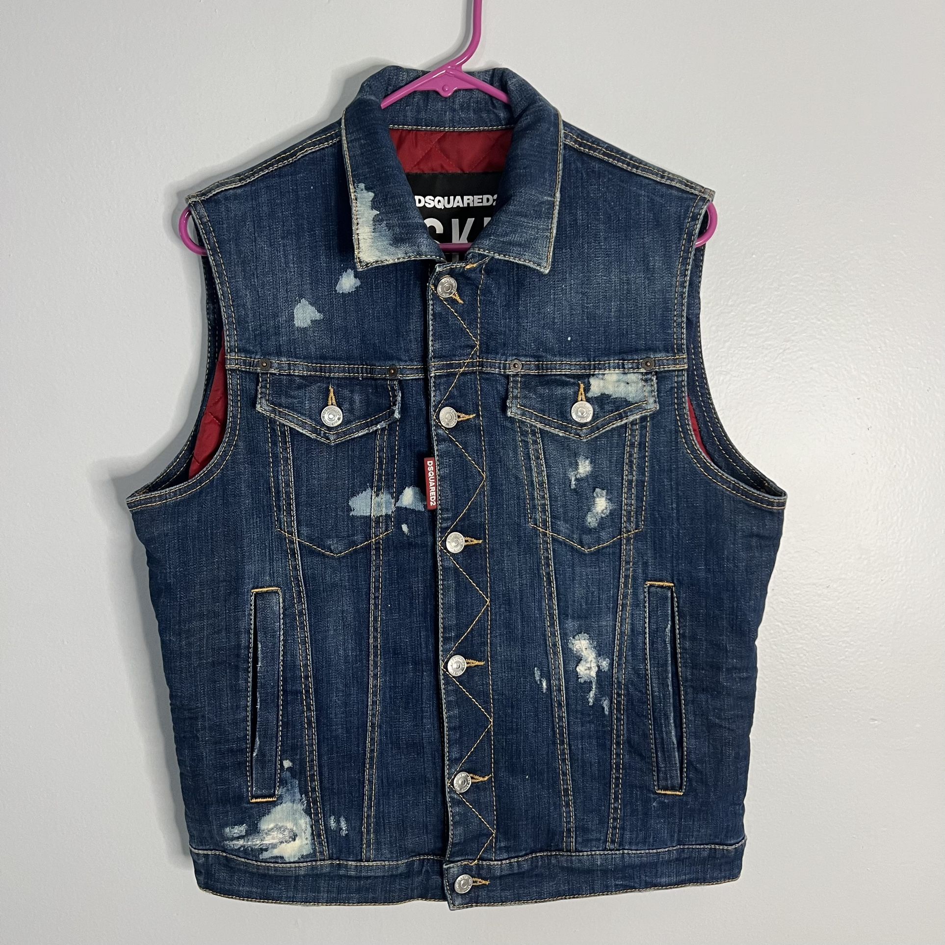 DSquared2 Ski Denim Vest Mens Size 48 Blue Distressed
