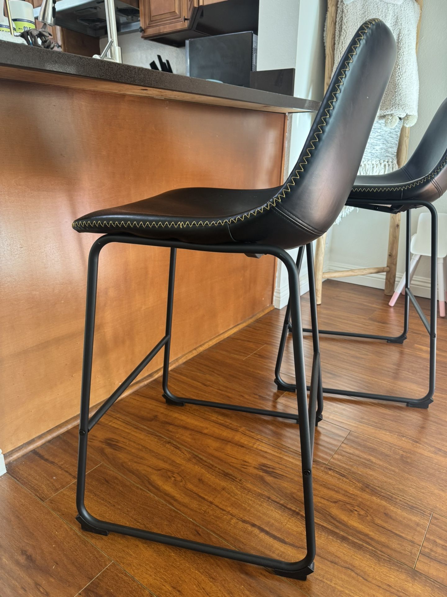 Two (2) Leather Bar Stools