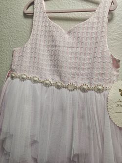 American Princess Girls Pink Tulle Formal Dress with Pearl Trim