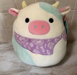 Squishmallows Belana the Cow Purple Bandana 11 inch Plush NWT