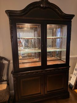 Dark Wood China Cabinet with Glass Doors