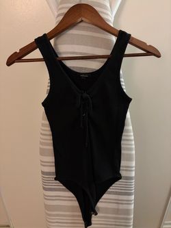 Black ribbed body suit lace up front small