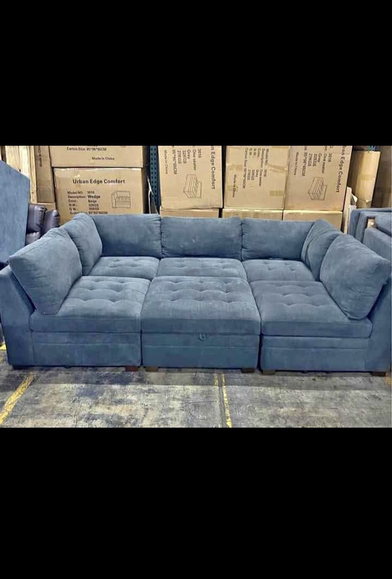 Blue Sectional Couch with Ottoman