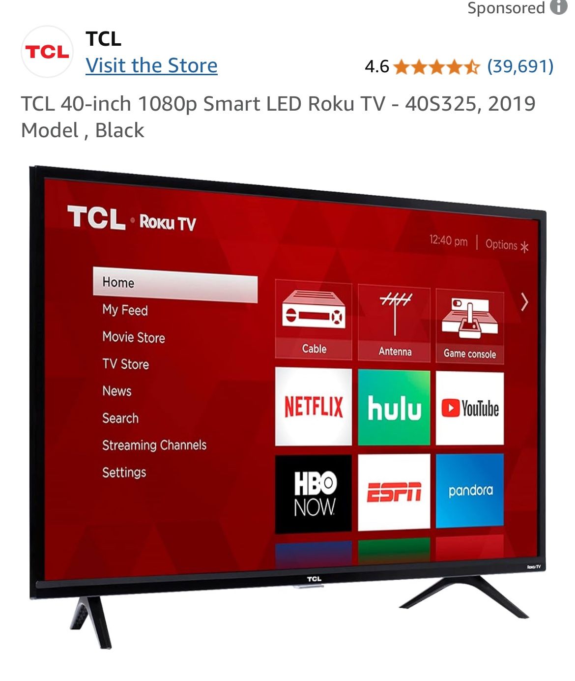 40” TCL Roku Smart TV, 40S325