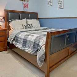 Queen Bed Frame – Wood & Leather – $150