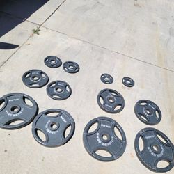 Lots Of Olympic Weights Available. 45s, 35s, 25s, 10s, 5s. $1 a pound  Very nice dumbbells A Couple Of  40 Lbs And 7 Ft Olympic Bars