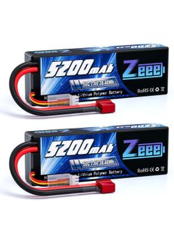 Zeee Lipo Battery 2S 50C 5200mAh Lipos Rigid Case with T Connector for RC Cars Trucks 1/8 1/10 RC Vehicles (2 Packs)